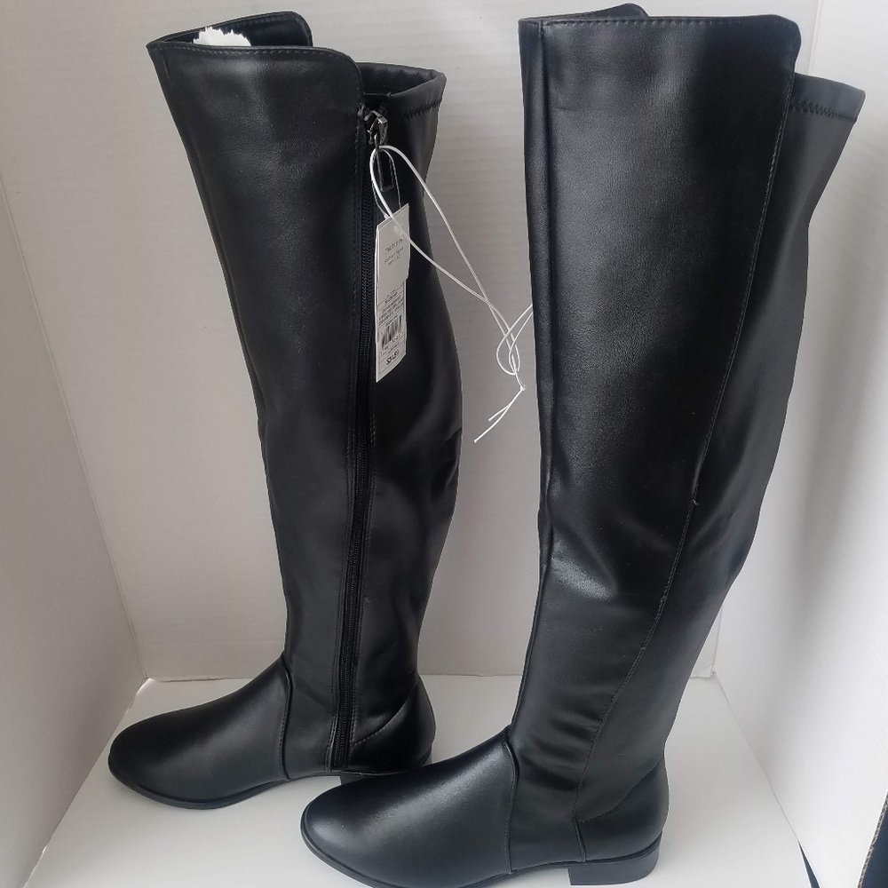 Women's Black Over-the-Knee Faux Leather Boots